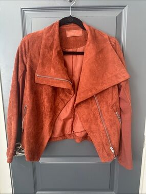 Women's Rust Suede Draped Moto Jacket